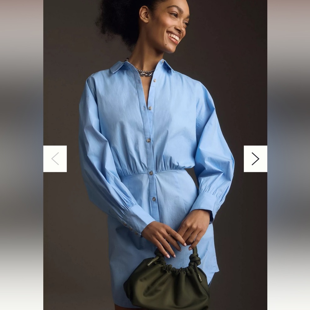 NWT Maeve by Anthropologie: Long-Sleeve Poplin Mini Shirt Dress